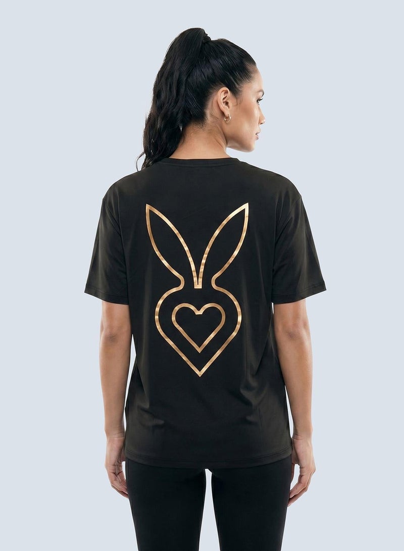 Cardio Bunny تي شيرت نسائي أسود وذهبي بمقاس كبير مع رسم بياني كبير على الظهر - Image 5