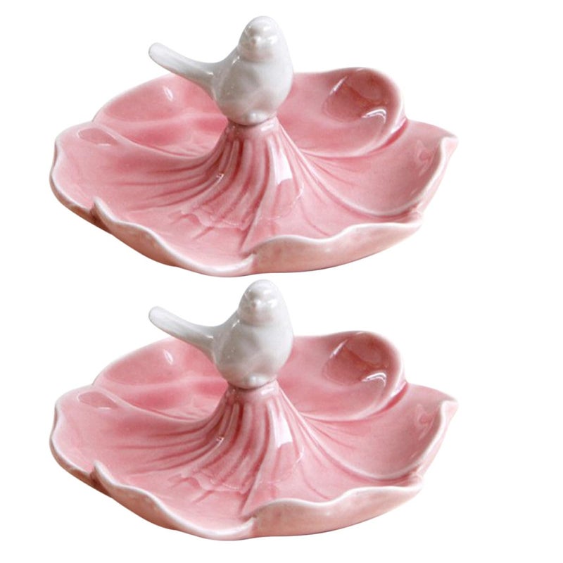 Pink Ceramic Jewelry Tray Ring Holder Necklace Storage Organizer Display Dish - Image 2
