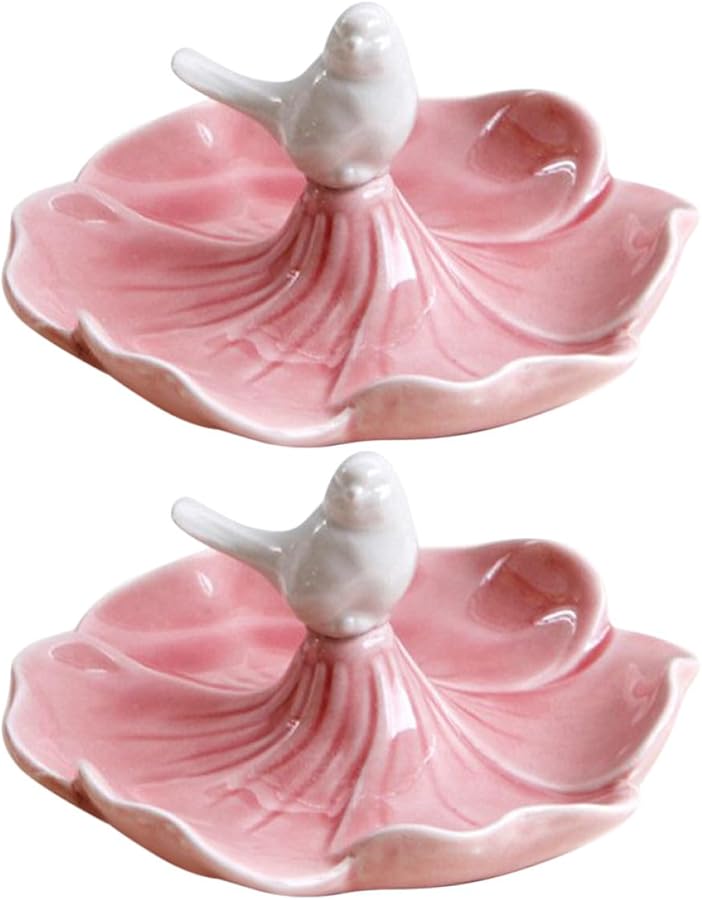 Pink Ceramic Jewelry Tray Ring Holder Necklace Storage Organizer Display Dish - Image 1