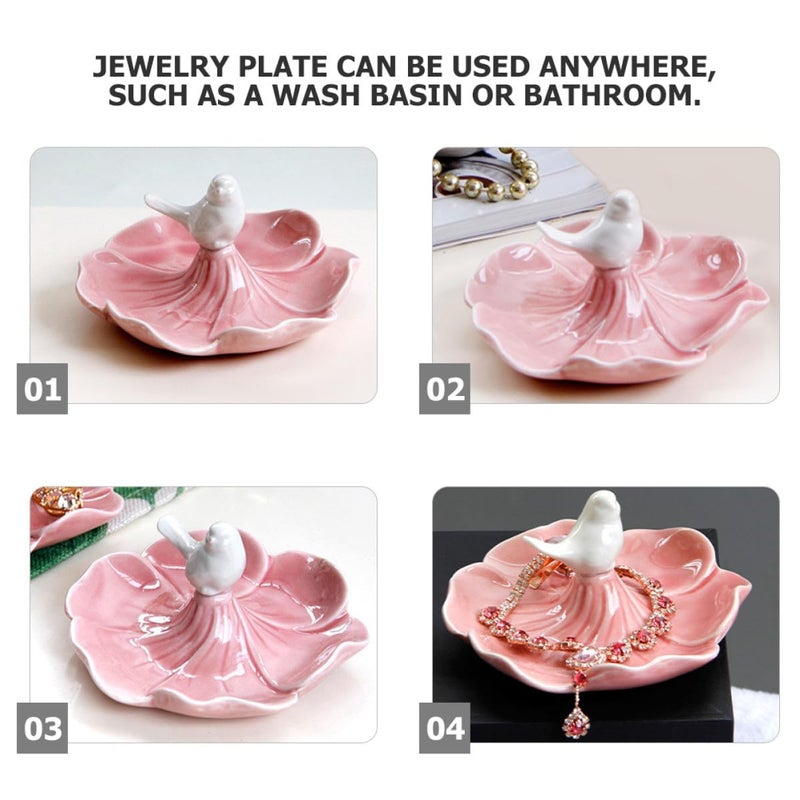 Pink Ceramic Jewelry Tray Ring Holder Necklace Storage Organizer Display Dish - Image 4