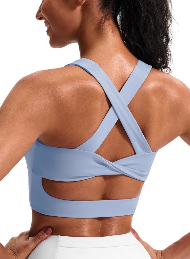 JOYSPELS Sports Bras for Women Extra Comfort Criss-Cross Back Padded Workout Tops for Women Medium Support Light Blue - Image 1