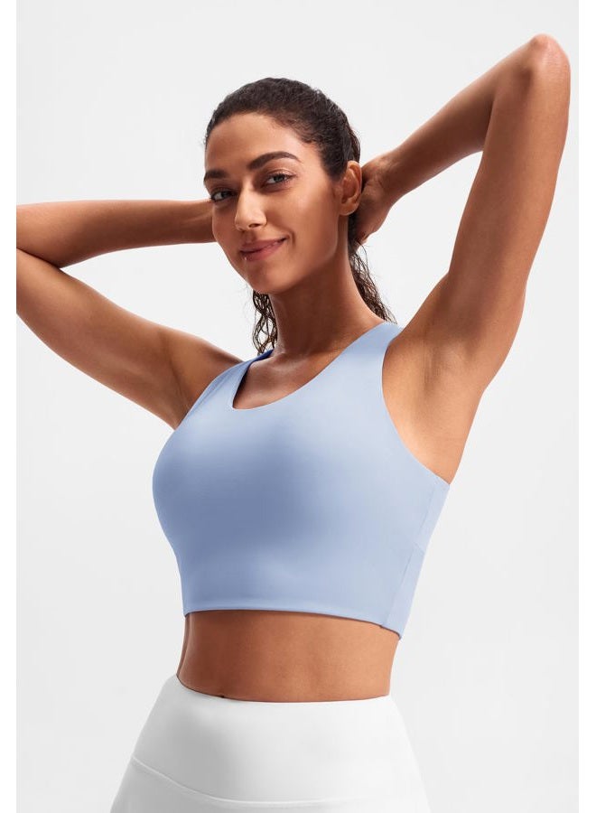 JOYSPELS Sports Bras for Women Extra Comfort Criss-Cross Back Padded Workout Tops for Women Medium Support Light Blue - Image 3