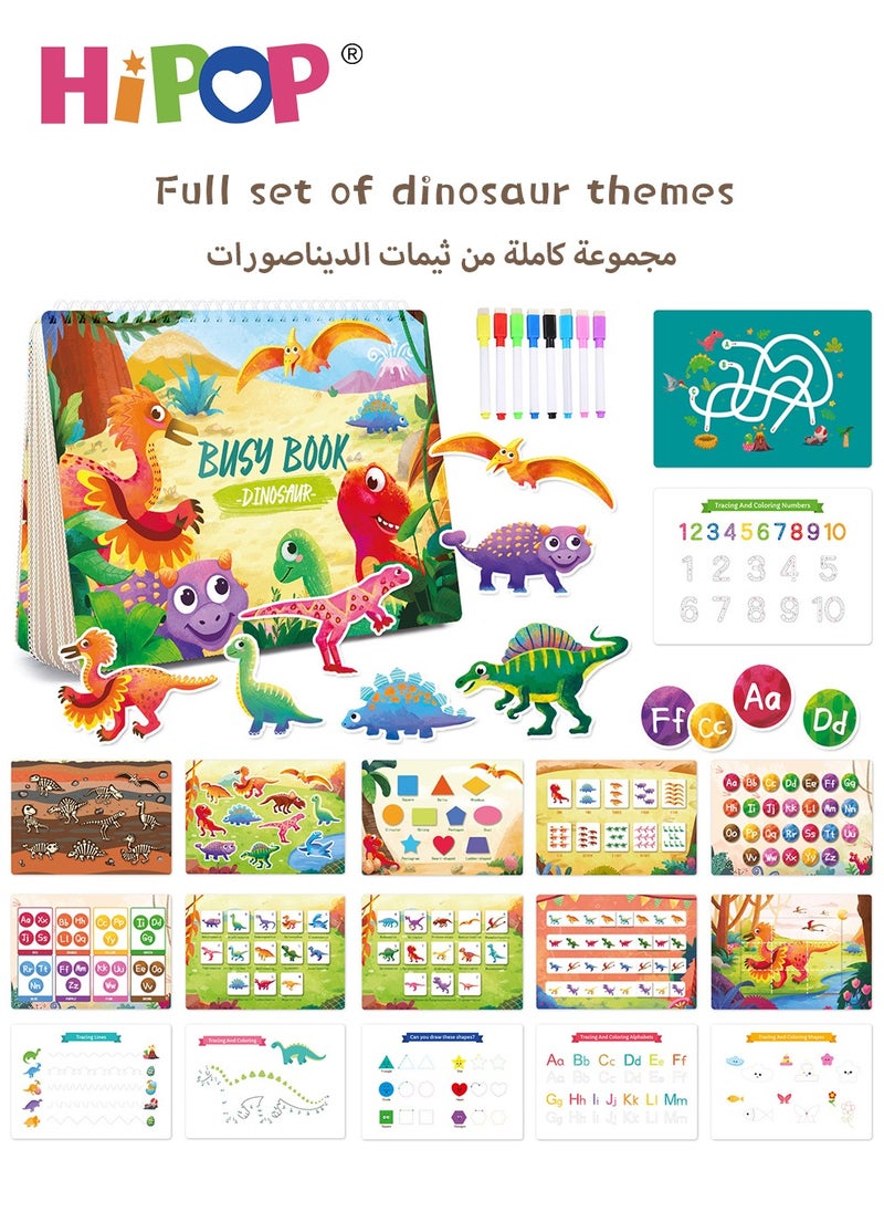 HIPOP - Quiet Book Children's Early Education Interactive Toy,Can be Repeatedly Torn and Pasted,Children's Preschool Learning Toy,Dinosaur Theme Busy Book - Image 1