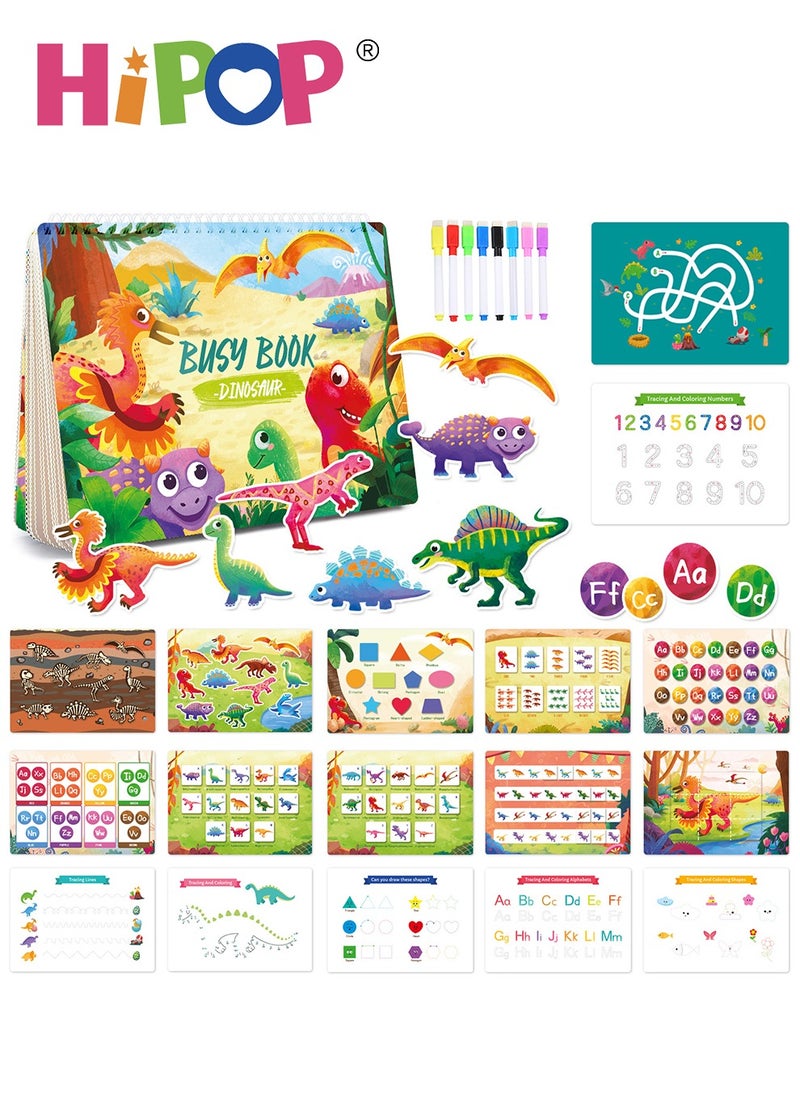 HIPOP Quiet Book Children's Early Education Interactive Toy,Can be Repeatedly Torn and Pasted,Children's Preschool Learning Toy,Dinosaur Theme Busy Book  - Image 1