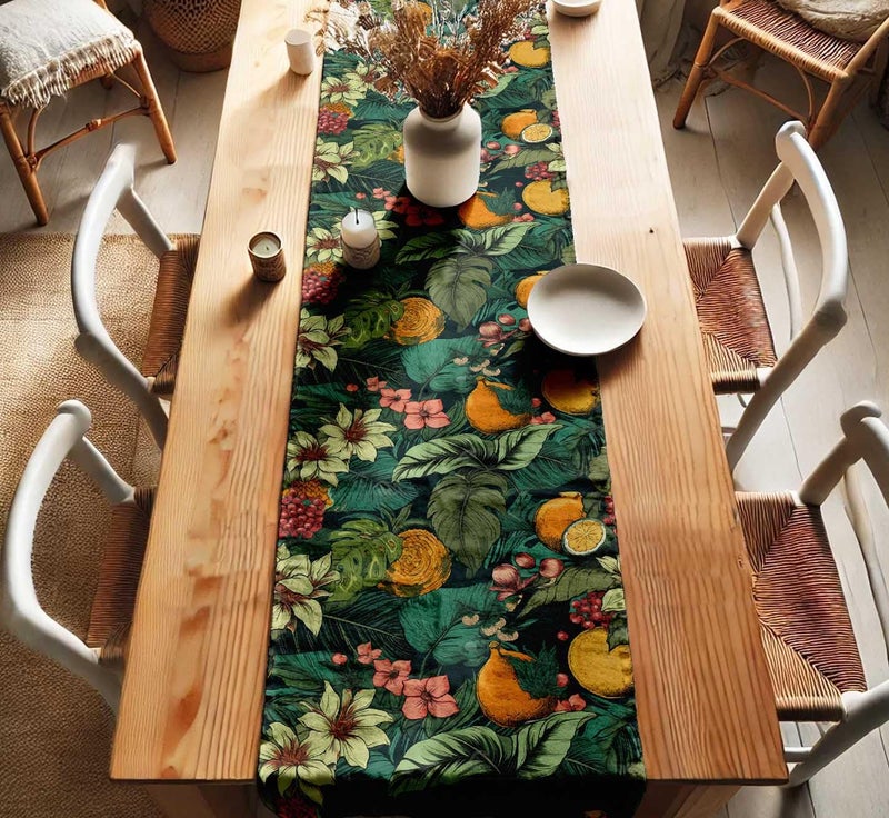 Vargottam Sustainable Cotton Table Runner - Textured Twill Fabric - Elegant Tropical Pattern - Washable Runner for Dining, Console, Coffee Tables - Image 2