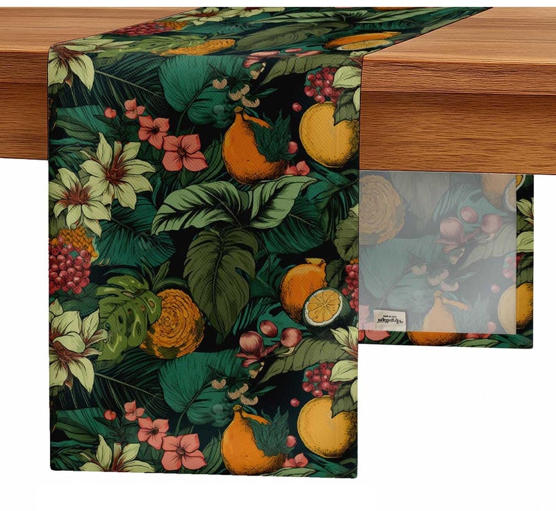 Vargottam Sustainable Cotton Table Runner - Textured Twill Fabric - Elegant Tropical Pattern - Washable Runner for Dining, Console, Coffee Tables - Image 3
