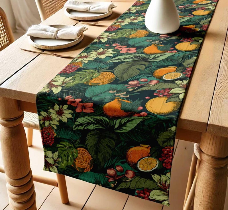 Vargottam Sustainable Cotton Table Runner - Textured Twill Fabric - Elegant Tropical Pattern - Washable Runner for Dining, Console, Coffee Tables - Image 1
