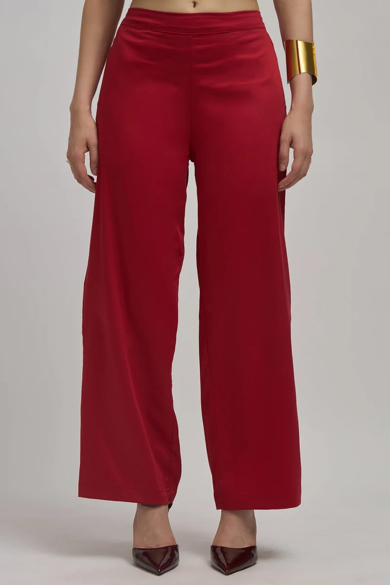 فيرجيو Solid Cotton Stretch High Rise Wide Pants for Women