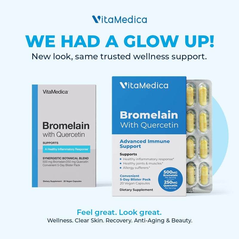 VitaMedica Bromelain & Quercetin Supplement - 500mg Bromelain 250mg Quercetin - 2400 GDU for Immunity, Joint Support, Inflammation and Muscle Recovery - 20 Vegan Capsules - 5 Day Supply - Image 2