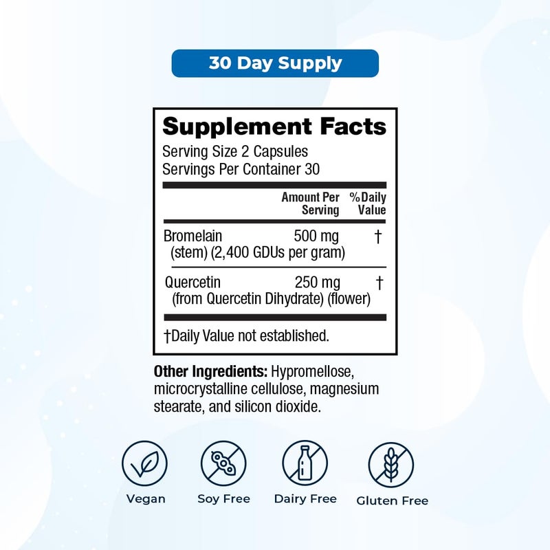 VitaMedica Bromelain & Quercetin Supplement - 500mg Bromelain 250mg Quercetin - 2400 GDU for Immunity, Joint Support, Inflammation and Muscle Recovery - 20 Vegan Capsules - 5 Day Supply - Image 5