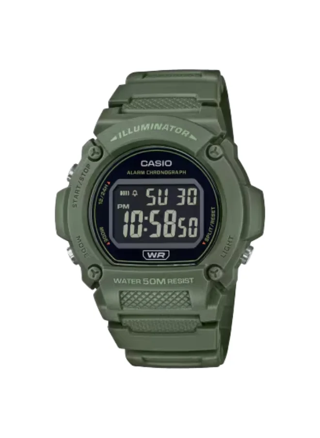 كاسيو Men's Digital Display Watch With Green Resin Strap - W-219HC-3BVDF