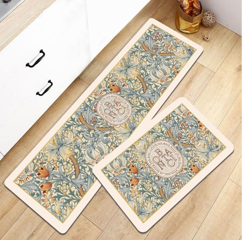 Home-Cloud HomeCloud Rubber Kitchen Mats for Floor Set of 2 Pcs|Non-Skid, Soft Absorbent Rugs for Kitchen, Laundry, and Hallway|120x40cm, 40x60cm| 4mm Thickness (Beige_Beauty) - Image 3