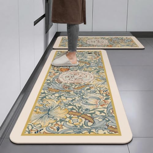 Home-Cloud HomeCloud Rubber Kitchen Mats for Floor Set of 2 Pcs|Non-Skid, Soft Absorbent Rugs for Kitchen, Laundry, and Hallway|120x40cm, 40x60cm| 4mm Thickness (Beige_Beauty) - Image 1