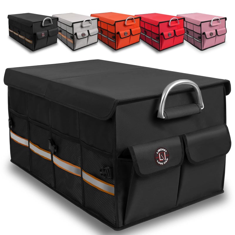 Trunk Organizer LIBZAKI Cargo Organizer Premium Multi Compartments Collapsible Portable Trunk Storage for auto SUV Truck Minivan Black