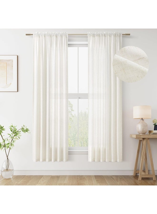 Guken Natural Linen Curtains 72 Inch Length for Living Room Bedroom 2 Panels Set Rod Pocket Light Filtering Semi Sheer Window Curtains 52 Inch Width Boho Farmhouse Linen Drapes Cream Ivory, W52xL72 - Image 1