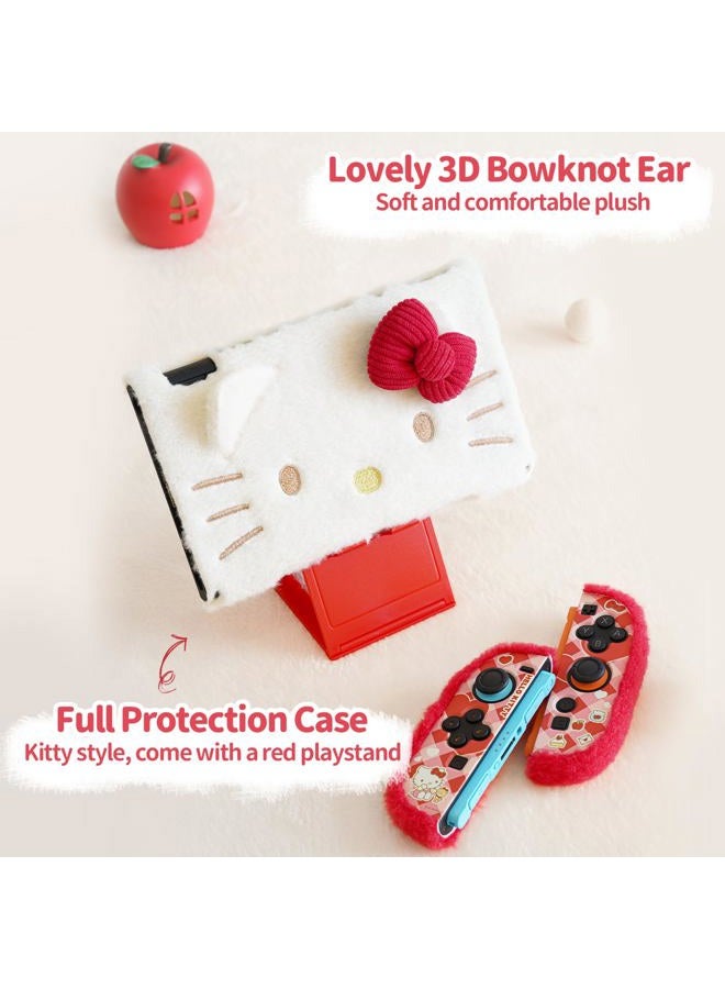 Kuitmor Cute Plush Protective Case Compatible with Switch 2 (2025), Anti-Scratch and Shock-Absorption Hard PC Shell Cover for Switch 2 Game Console and Joystick Controller (Red) - Image 3
