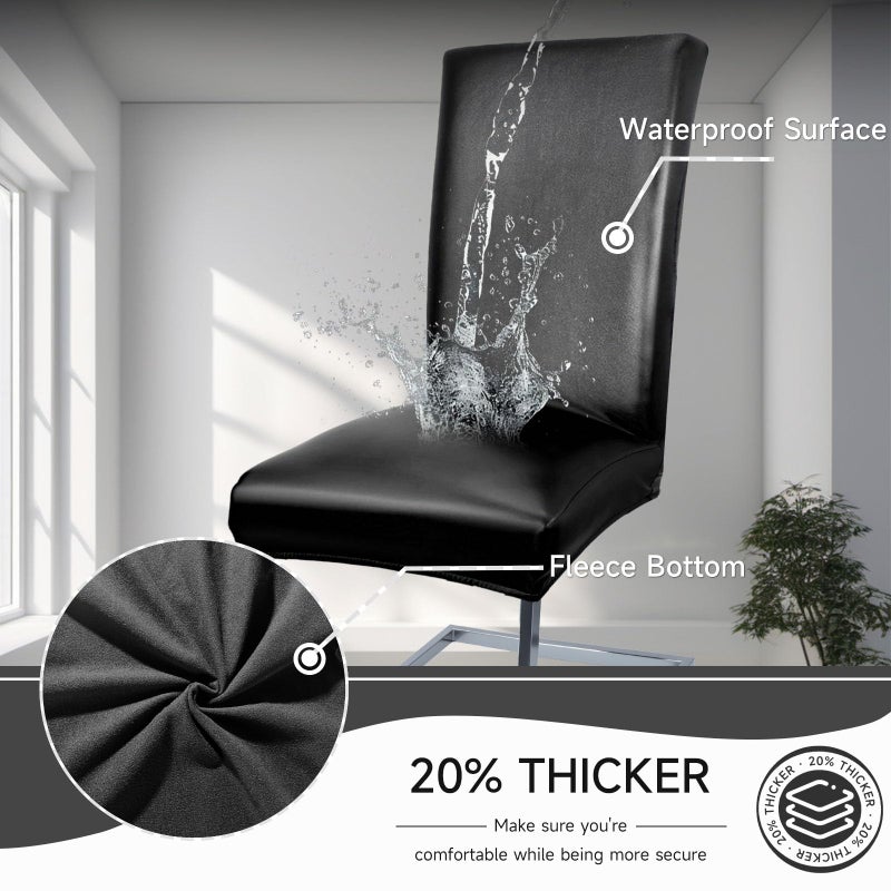WENZMOC PU Leather Dining Chair Covers Removable 100% Waterproof Chair Covers for Dining Chairs Set of 4, Stretchy & Soft High Back Kitchen Chairs Cover Protectors (Black) - Image 3
