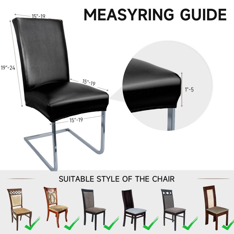 WENZMOC PU Leather Dining Chair Covers Removable 100% Waterproof Chair Covers for Dining Chairs Set of 4, Stretchy & Soft High Back Kitchen Chairs Cover Protectors (Black) - Image 4