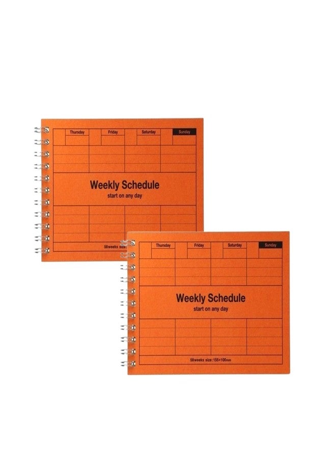 MARK'STYLE Undated Weekly Planner A6, 2-Pack - 58-Week Horizontal Pocket Size Scheduler with Monthly Overview & To-Do List for Desk, Office, or Study Use (Orange) - Image 1