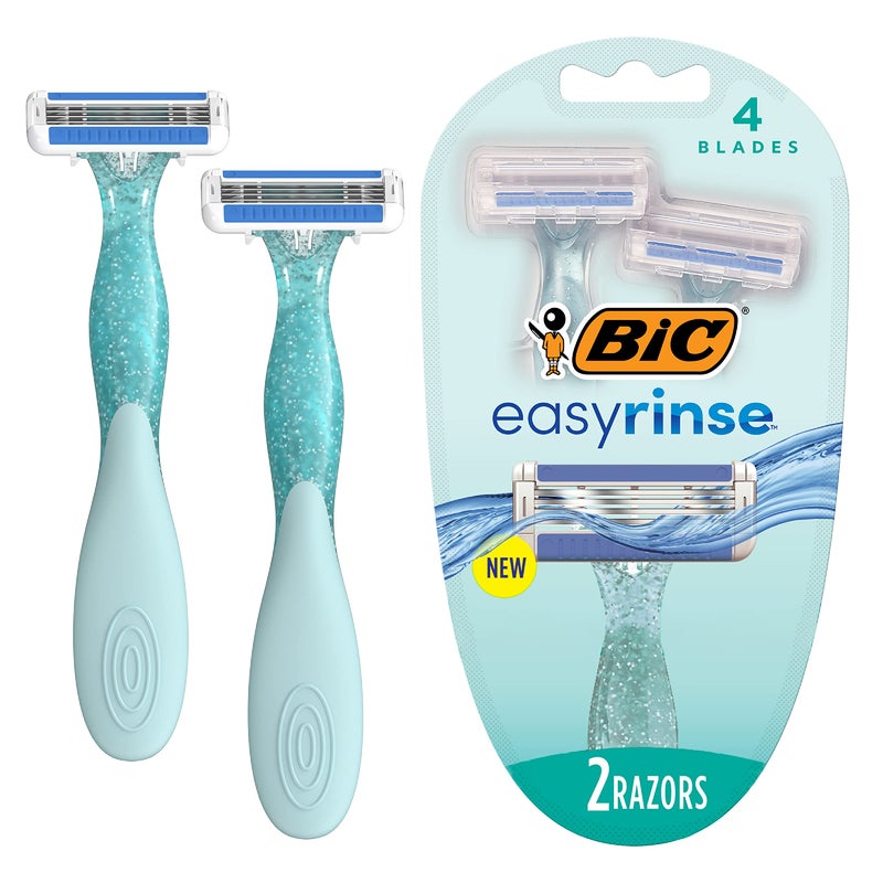 BIC EasyRinse Anti-Clogging Women's Disposable Razors for a Smoother Shave With Less Irritation*, Easy Rinse Shaving Razors With 4 Blades, 2 Count - Image 1