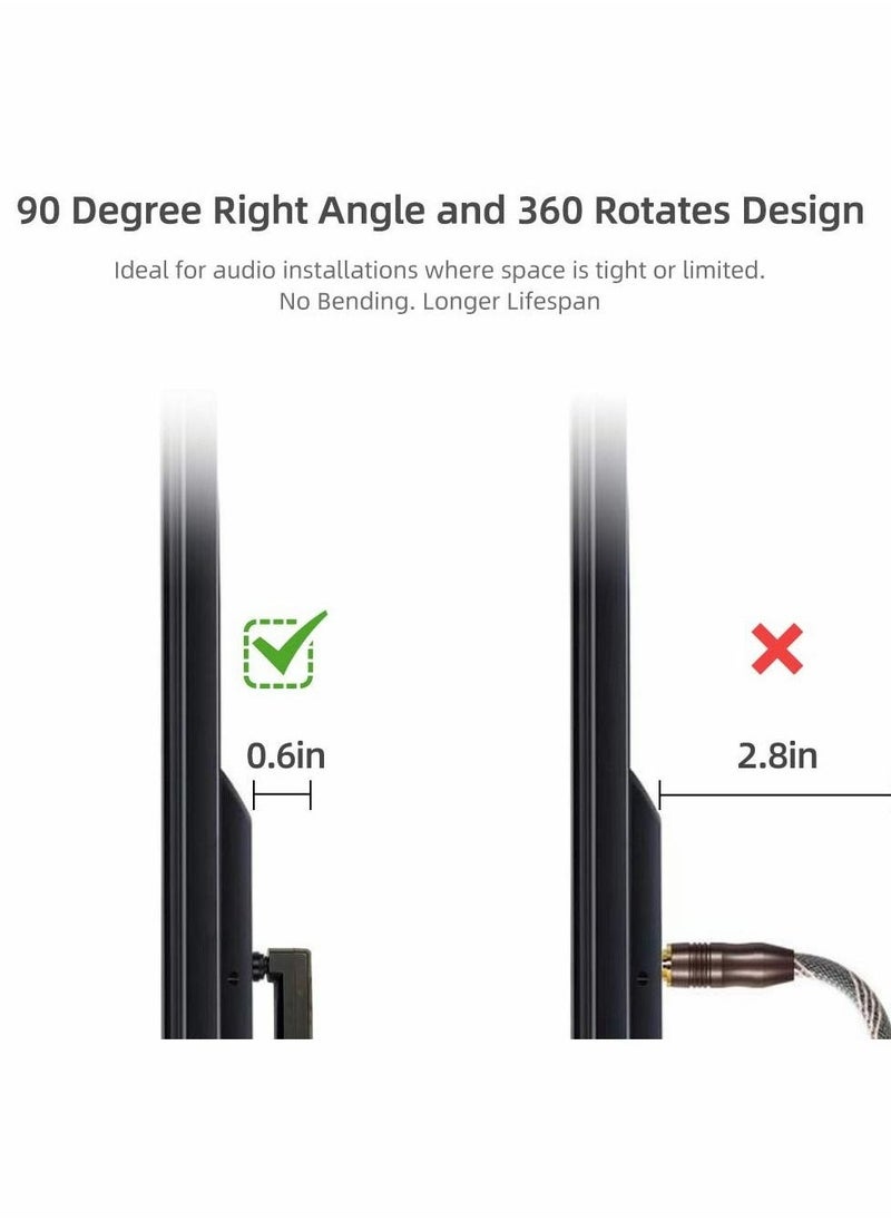 90 Degree Optical Audio Cable, Slim Digital SPDIF Audio Optical Cable, 360 Degree Right Angle Fiber Optic Toslink Cable for Sound Bar, TV, PS4, Xbox, Home Theater, 3ft 2Pieces - Image 2