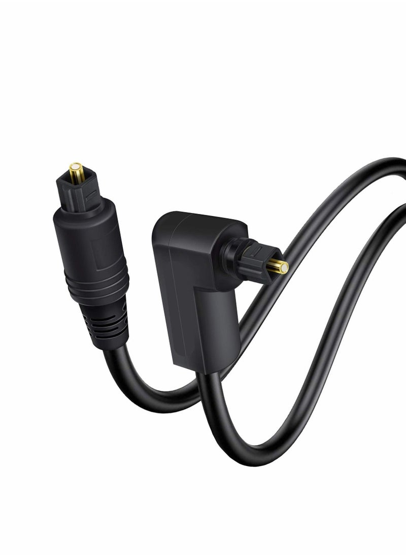 90 Degree Optical Audio Cable, Slim Digital SPDIF Audio Optical Cable, 360 Degree Right Angle Fiber Optic Toslink Cable for Sound Bar, TV, PS4, Xbox, Home Theater, 3ft 2Pieces - Image 1