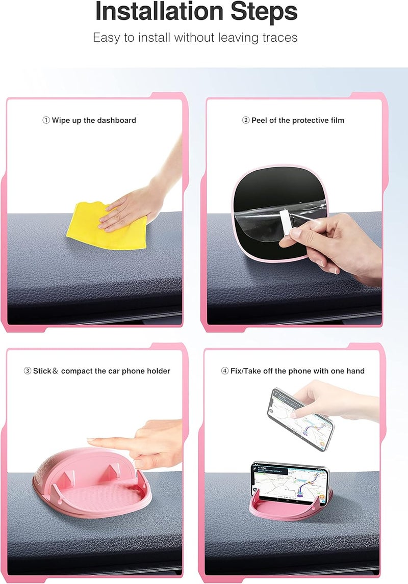 Loncaster Car Phone Holder, Car Phone Mount Silicone Car Pad Mat for Various Dashboards, Slip Free Phone Stand Compatible with iPhone, Samsung, Pink - Image 5