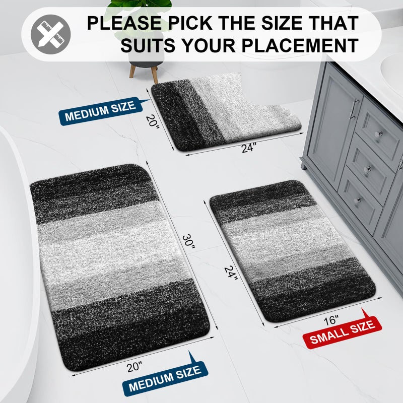 Arotive Microfiber Bathroom Rugs, Shaggy Soft and Absorbent Bath Rug, Non-Slip, Thick Plush Machine Washable Dry Bath Mats for Bathroom, Tub and Shower, 30x20, Black, Rectangular - Image 2