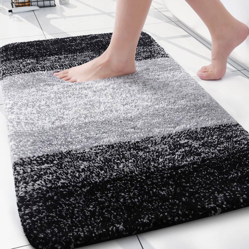 Arotive Microfiber Bathroom Rugs, Shaggy Soft and Absorbent Bath Rug, Non-Slip, Thick Plush Machine Washable Dry Bath Mats for Bathroom, Tub and Shower, 30x20, Black, Rectangular - Image 1
