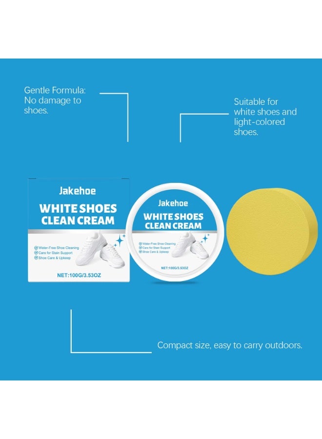 Jakehoe White Shoes Cleaning Cream, Water-Free Sneaker Cleaner with Sponge, Stain Remover & Yellowing Restorer for White & Light-Colored Shoes, 100g - Image 5