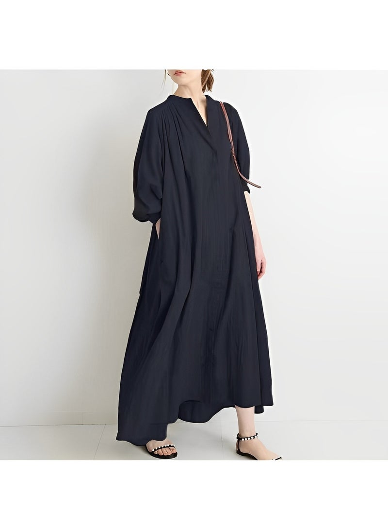 REOCLE Women's Maxi Dress Cotton and Linen Button Down Shirt Dress Casual Loose Long Dress Summer Beach Dress - Image 2