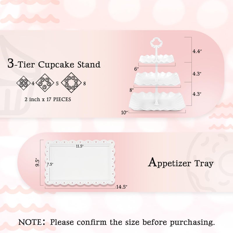 NWK Dessert Stand Set with 2x Large 3-Tier Cupcake Stands, 4 x Appetizer Trays, 4 x Cake Pop Stands, 100 Set Cake Pop Packing, 1 Table Cloth, for Birthday Baby Shower Party Decorations - Image 3