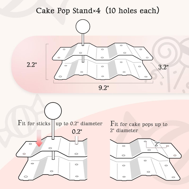 NWK Dessert Stand Set with 2x Large 3-Tier Cupcake Stands, 4 x Appetizer Trays, 4 x Cake Pop Stands, 100 Set Cake Pop Packing, 1 Table Cloth, for Birthday Baby Shower Party Decorations - Image 4