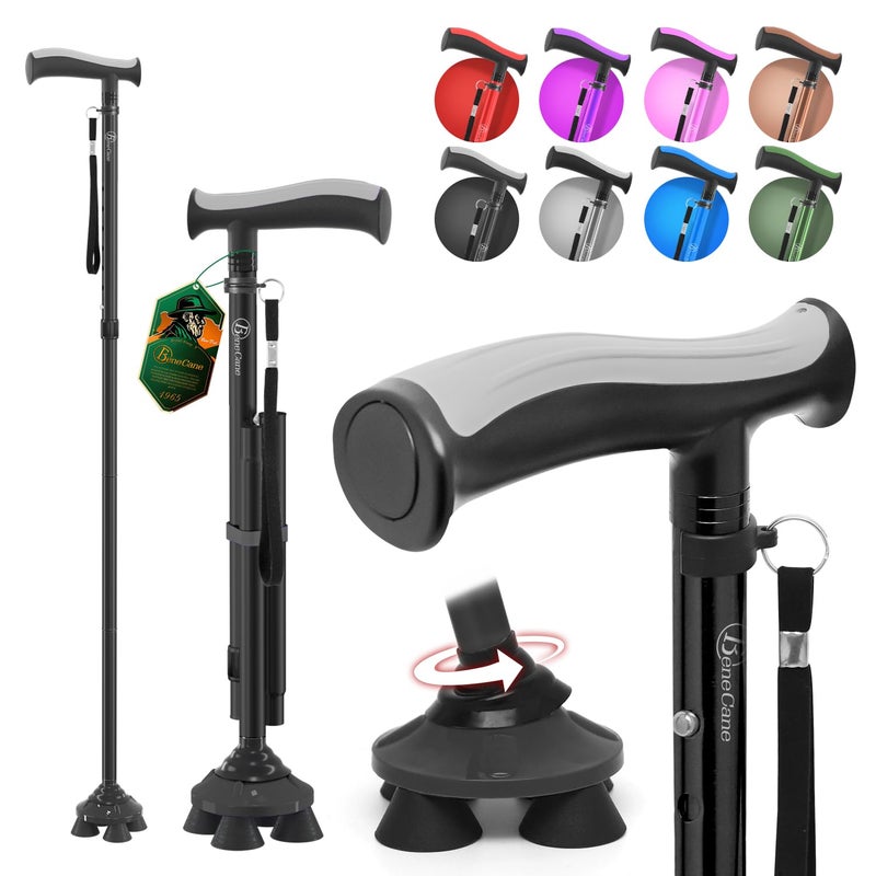 BeneCane Walking Cane for Men Women Walking Stick for Seniors Folding Canes Quad Cane Adjustable Lightweight Sturdy Collapsible Heavy Duty with Soft TPR THandle and Travel Bag - Image 3