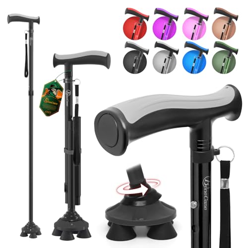 BeneCane Walking Cane for Men Women Walking Stick for Seniors Folding Canes Quad Cane Adjustable Lightweight Sturdy Collapsible Heavy Duty with Soft TPR THandle and Travel Bag - Image 2