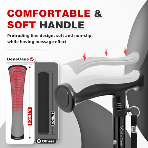 BeneCane Walking Cane for Men Women Walking Stick for Seniors Folding Canes Quad Cane Adjustable Lightweight Sturdy Collapsible Heavy Duty with Soft TPR THandle and Travel Bag - Image 5