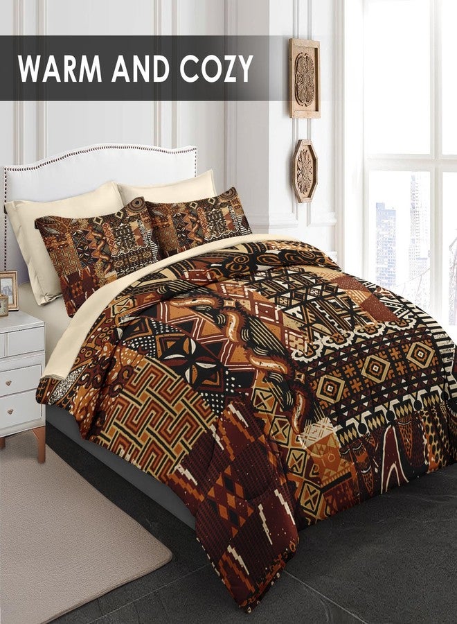 Pamnest Comforter Set King Size, African Retro Floral 7 Pcs Bedding for Kids and Adults, Tribal Patchwork Abstract Bed Sheet Sets with Fitted Sheet 2 Pillowcases & 2 Shams for Bedroom Bed Decor - Image 2