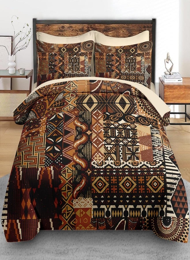 Pamnest Comforter Set King Size, African Retro Floral 7 Pcs Bedding for Kids and Adults, Tribal Patchwork Abstract Bed Sheet Sets with Fitted Sheet 2 Pillowcases & 2 Shams for Bedroom Bed Decor - Image 3