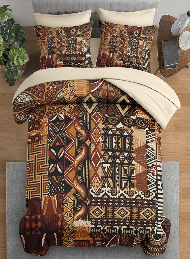 Pamnest Comforter Set King Size, African Retro Floral 7 Pcs Bedding for Kids and Adults, Tribal Patchwork Abstract Bed Sheet Sets with Fitted Sheet 2 Pillowcases & 2 Shams for Bedroom Bed Decor - Image 1