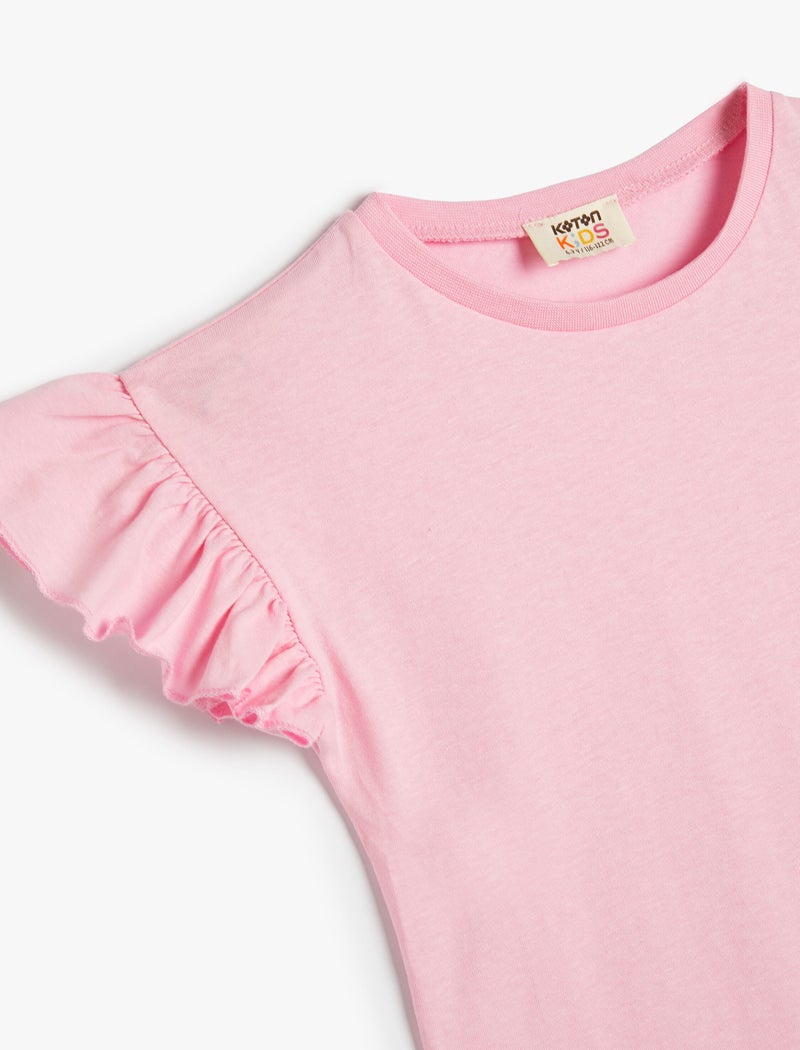 KOTON Basic T-Shirt Frill Sleeve Crew Neck Cotton - Image 3