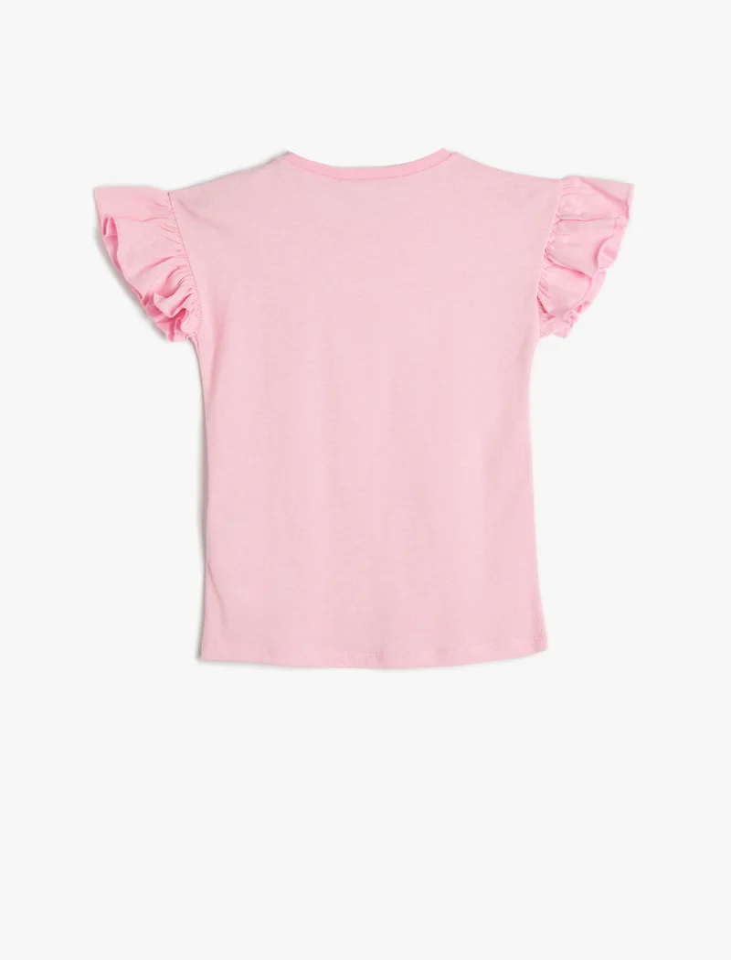 Koton Basic T-Shirt Frill Sleeve Crew Neck Cotton
