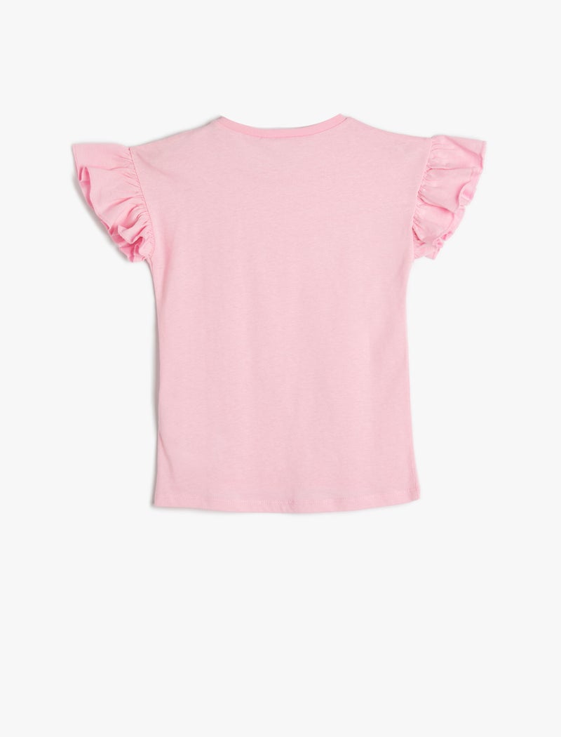 KOTON Basic T-Shirt Frill Sleeve Crew Neck Cotton - Image 2