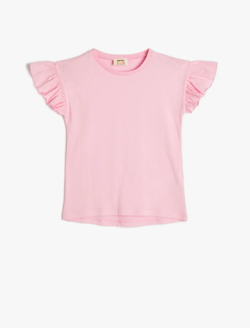 Koton Basic T-Shirt Frill Sleeve Crew Neck Cotton