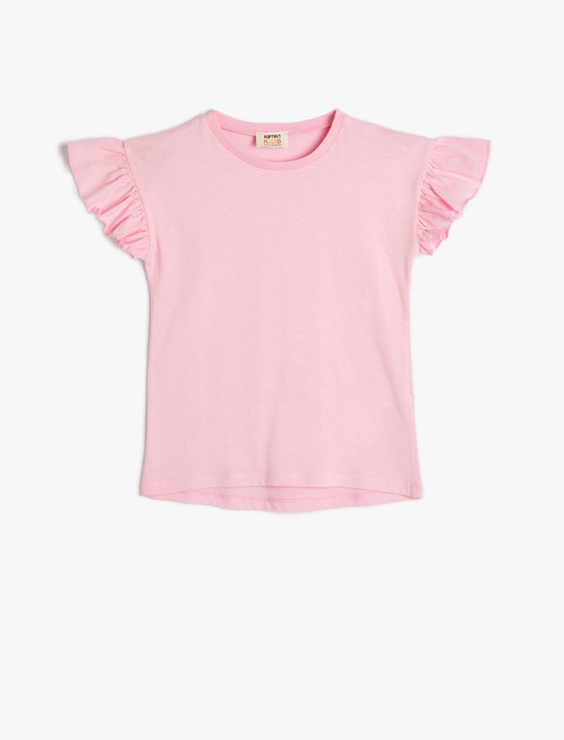 KOTON Basic T-Shirt Frill Sleeve Crew Neck Cotton - Image 1
