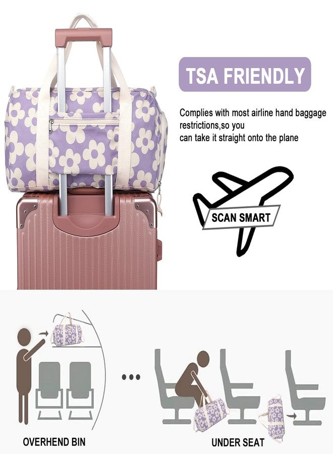 BLUBOON Duffle Bag Girls Kids Cute Gym Bag with Shoes Compartment & Wet Separation Waterproof Sports Overnight Travel Bag, Flower 157 Purple Base, 18.1 x 8.7 x 9.1 inches, Playful, Youthful, Feminine - Image 4