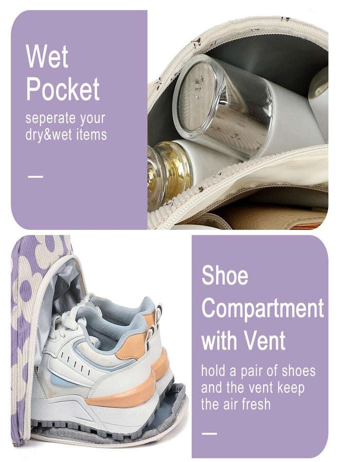 BLUBOON Duffle Bag Girls Kids Cute Gym Bag with Shoes Compartment & Wet Separation Waterproof Sports Overnight Travel Bag, Flower 157 Purple Base, 18.1 x 8.7 x 9.1 inches, Playful, Youthful, Feminine - Image 5