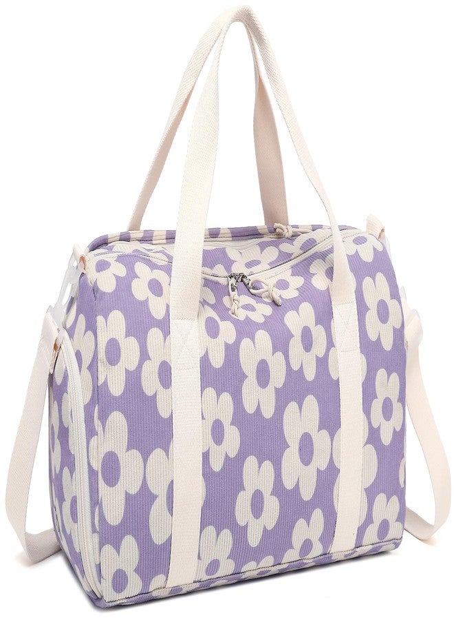 BLUBOON Duffle Bag Girls Kids Cute Gym Bag with Shoes Compartment & Wet Separation Waterproof Sports Overnight Travel Bag, Flower 157 Purple Base, 18.1 x 8.7 x 9.1 inches, Playful, Youthful, Feminine - Image 1