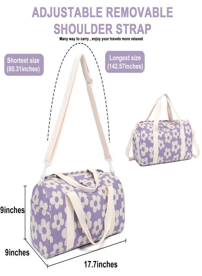 BLUBOON Duffle Bag Girls Kids Cute Gym Bag with Shoes Compartment & Wet Separation Waterproof Sports Overnight Travel Bag, Flower 157 Purple Base, 18.1 x 8.7 x 9.1 inches, Playful, Youthful, Feminine - Image 3