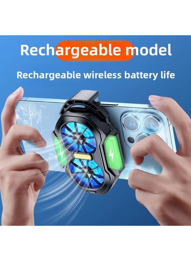 Generic Wireless Charging Cooling Refrigeration Artifact Dual Fan Mobile Phone Radiator Air-cooled Silent Game Live-Colour:Dual Hurricane Cooling: Rechargeable Model (rechargeable Double Battery Life) - Follow The Store To Get A Game Finger Cot  - Image 1