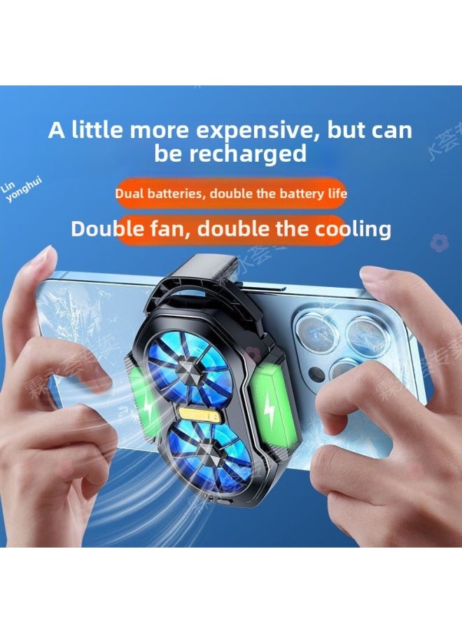 Generic Wireless Charging Cooling Refrigeration Artifact Dual Fan Mobile Phone Radiator Air-cooled Silent Game Live-Colour:Dual Hurricane Cooling: Rechargeable Model (rechargeable Double Battery Life) - Follow The Store To Get A Game Finger Cot  - Image 4